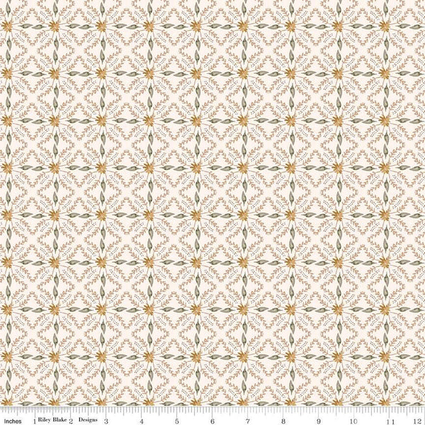 CLEARANCE Dancing Daisies Blooming Gingham C14544 Ecru by Riley Blake Designs - Geometric Leaves Flowers - Quilting Cotton Fabric