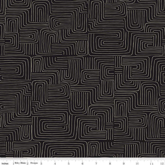 Dancing Daisies Wayward C14546 Carbon - Riley Blake Designs - Meandering Lines - Quilting Cotton Fabric