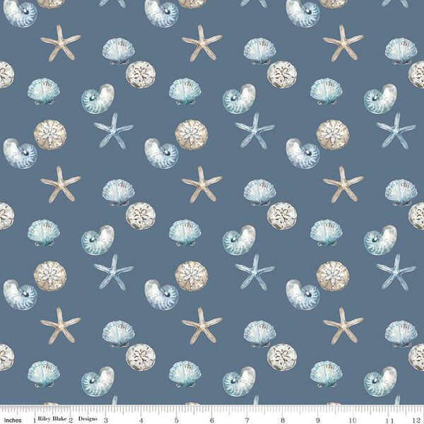 Blue Escape Coastal Shell Toss C14513 Colonial - Riley Blake Designs - Sea Stars Seashells Shells - Quilting Cotton Fabric