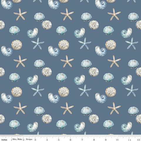 Blue Escape Coastal Shell Toss C14513 Colonial - Riley Blake Designs - Sea Stars Seashells Shells - Quilting Cotton Fabric