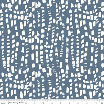 Blue Escape Coastal Texture C14514 Colonial - Riley Blake Designs - White Brush Strokes - Quilting Cotton Fabric