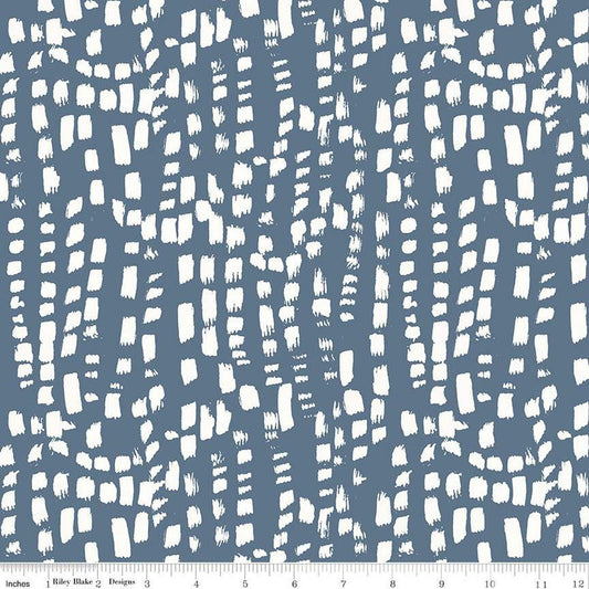 Blue Escape Coastal Texture C14514 Colonial - Riley Blake Designs - White Brush Strokes - Quilting Cotton Fabric