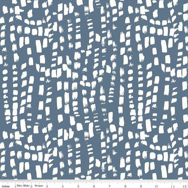 Blue Escape Coastal Texture C14514 Colonial by Riley Blake Designs - White Brush Strokes - Quilting Cotton Fabric