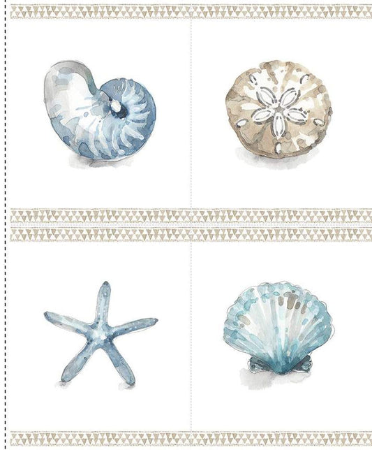 Blue Escape Coastal Home Decor Pillow Panel HD14516-PANEL - Riley Blake Designs - Sea Shells - Lightweight Canvas Cotton