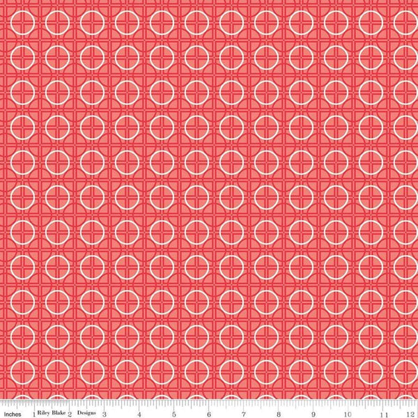 Fat Quarter End of Bolt - CLEARANCE Bee Basics Circle C6407 Red by Riley Blake Designs - Geometric - Lori Holt - Quilting Cotton Fabric