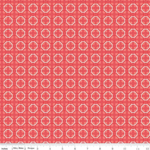 Fat Quarter End of Bolt - CLEARANCE Bee Basics Circle C6407 Red by Riley Blake Designs - Geometric - Lori Holt - Quilting Cotton Fabric