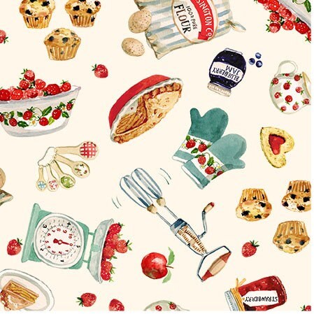 Bake Sale Just Like Granny's DDC10004 Cream  by Michael Miller - Vintage Baking Equipment Supplies  - Quilting Cotton Fabric
