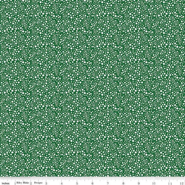 CLEARANCE Copacetic Starflower C14685 Forest by Riley Blake Designs - Tiny White Blossoms - Quilting Cotton Fabric