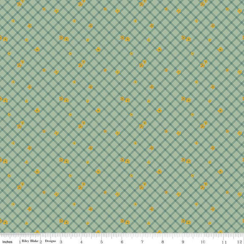 Albion Floral Plaid C14596 Sage - Riley Blake Designs - Flowers Diagonal Lattice - Quilting Cotton Fabric