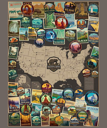 National Parks USA Vertical Map Poster Panel - Riley Blake - DIGITALLY Printed - Quilting Cotton