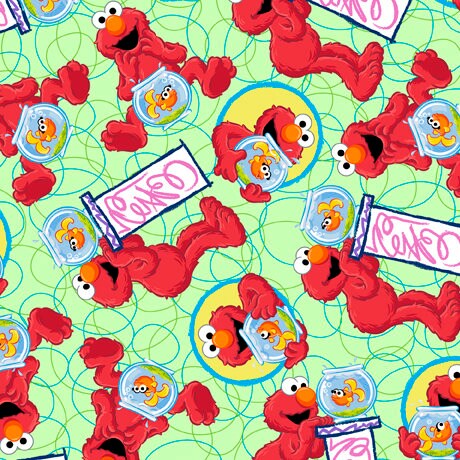 SALE Sesame Street Tossed Elmo 27913 Green - by QT Fabrics - Quilting Cotton Fabric