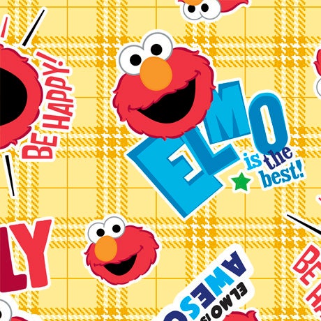 Fat Quarter End of Bolt Piece - Sesame Street Happy Elmo 27914 Yellow - by QT Fabrics - Quilting Cotton Fabric