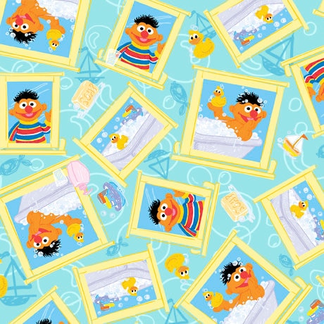 SALE Sesame Street Picture Frame Bert Ernie 27915 Aqua - by QT Fabrics - Quilting Cotton Fabric