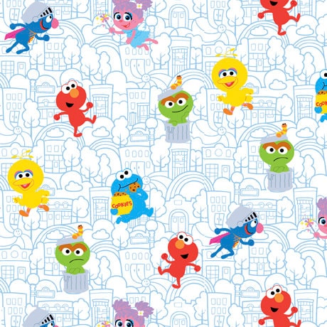 SALE Sesame Street Outline Character 27921 White - by QT Fabrics - Quilting Cotton Fabric