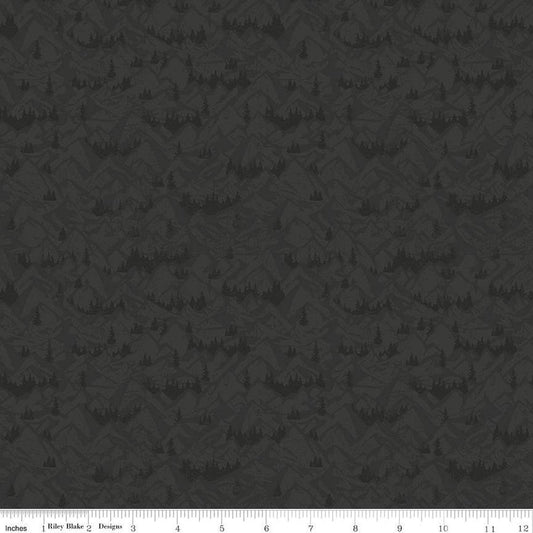 Legends of the National Parks Mountains Charcoal Black Tone-on-Tone Nature Fabric C13284 - Riley Blake Quilting Cotton Fabric