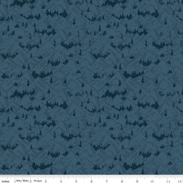 Legends of the National Parks Mountains C13284 Navy - Riley Blake Designs - Tone-on-Tone Mountains Trees - Quilting Cotton Fabric