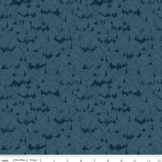 SALE Legends of the National Parks Mountains C13284 Navy - Riley Blake Designs - Tone-on-Tone Mountains Trees - Quilting Cotton Fabric