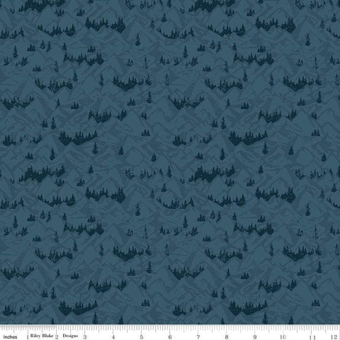 SALE Legends of the National Parks Mountains C13284 Navy - Riley Blake Designs - Tone-on-Tone Mountains Trees - Quilting Cotton Fabric