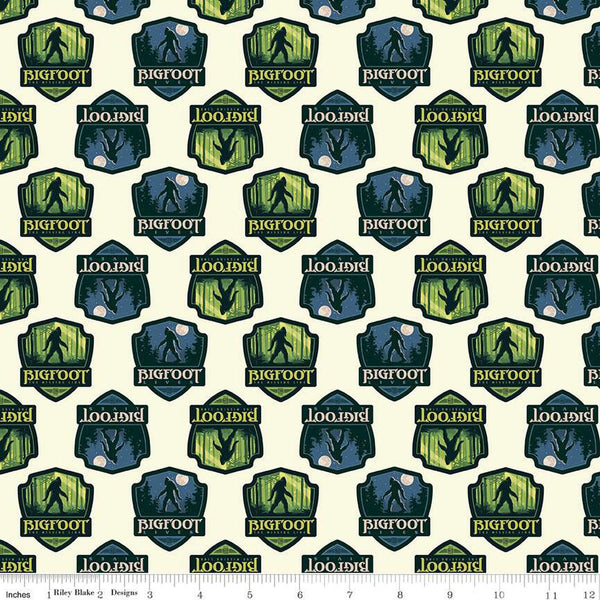 SALE Legends of the National Parks Bigfoot Shields CD15062 Cream - Riley Blake Designs - DIGITALLY PRINTED - Quilting Cotton