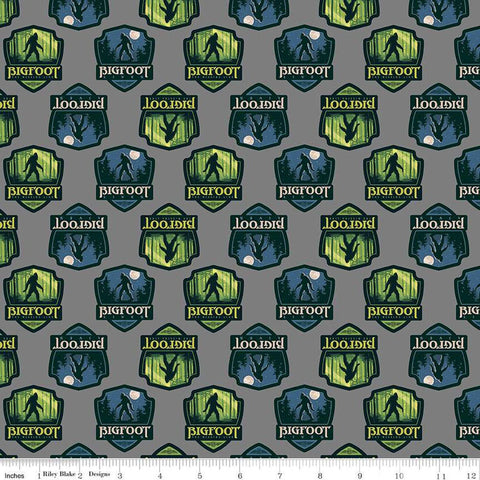 SALE Legends of the National Parks Bigfoot Shields CD15062 Gray - Riley Blake Designs - DIGITALLY PRINTED - Quilting Cotton Fabric