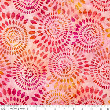 SALE Batiks Expressions Dahlias BT23010 Mai Tai - Riley Blake Designs - Hand-Dyed Tjap Print - Quilting Cotton Fabric