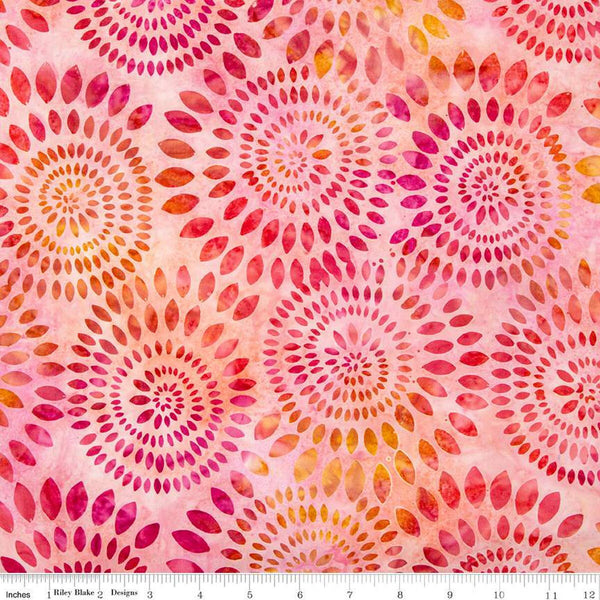 Batiks Expressions Dahlias BT23010 Mai Tai - Riley Blake Designs - Hand-Dyed Tjap Print - Quilting Cotton Fabric