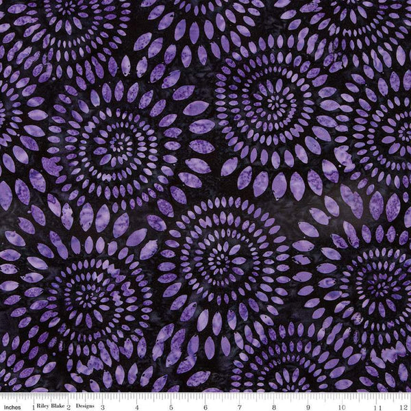 CLEARANCE Batiks Expressions Dahlias BT23010 Grape Coal - Riley Blake Designs - Hand-Dyed Tjap Print - Quilting Cotton Fabric