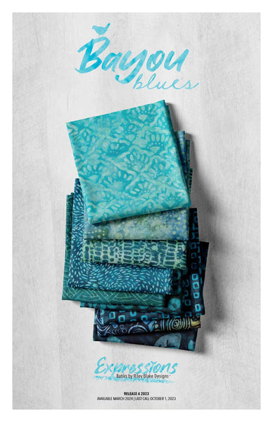 SALE Batiks Expressions Bayou Blues Fat Quarter Bundle 18 pieces - Riley Blake Designs - Pre Cut Precut - Hand-Dyed - Quilting Cotton Fabric