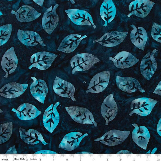 SALE Batiks Expressions Bayou Blues BTHH Folly - Riley Blake Designs - Hand-Dyed Tjaps Print Leaves - Quilting Cotton
