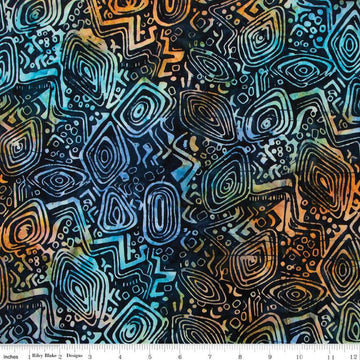 26" End of Bolt - SALE Batiks Expressions Bayou Blues BTHH Midnight - Riley Blake Designs - Hand-Dyed Tjaps Print - Quilting Cotton