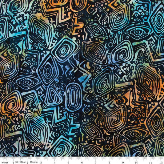 26" End of Bolt - SALE Batiks Expressions Bayou Blues BTHH Midnight - Riley Blake Designs - Hand-Dyed Tjaps Print - Quilting Cotton