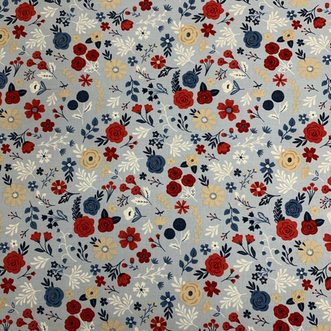 Red, White and True Floral C13185 Stone - Riley Blake Designs - Patriotic Flower Flowers - Quilting Cotton Fabric