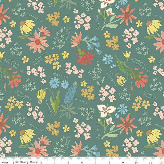 Albion Main Green Floral Fabric C14590 - Riley Blake Quilting Cotton Fabric