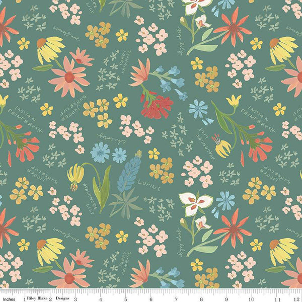 Albion Main C14590 Green by Riley Blake Designs - Floral Flowers Flower Names - Quilting Cotton Fabric