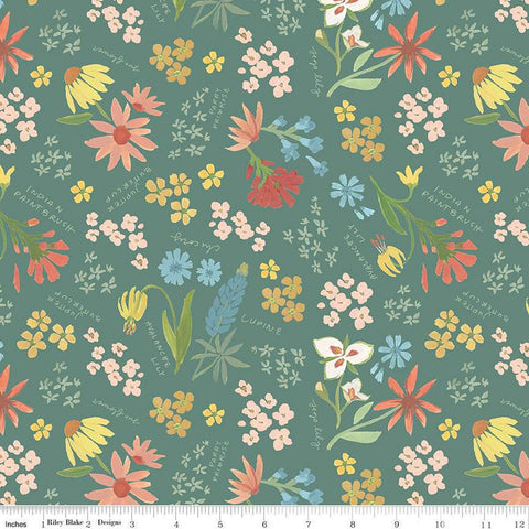 SALE Albion Main C14590 Green by Riley Blake Designs - Floral Flowers Flower Names - Quilting Cotton Fabric