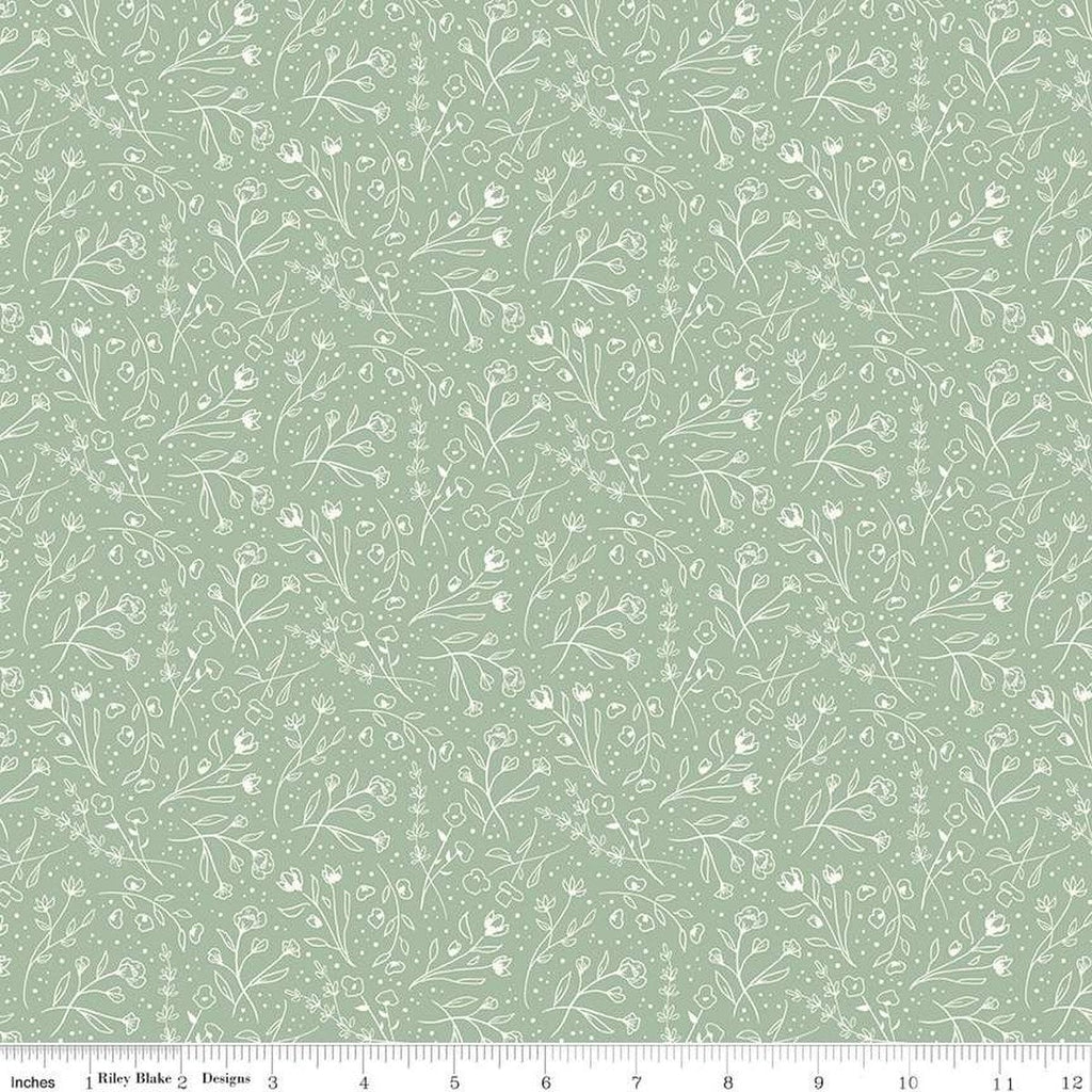 SALE Albion Wildflowers C14594 Sage by Riley Blake Designs - Floral Flowers - Quilting Cotton Fabric