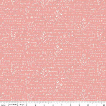 Albion Text C14595 Pink - Riley Blake Designs - Places in Wasatch Mountains Utah Flowers - Quilting Cotton Fabric