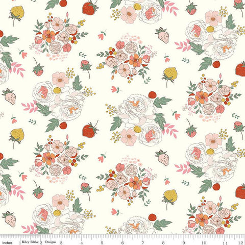 BloomBerry Main C14600 Cream by Riley Blake Designs - Floral Flowers Strawberries - Quilting Cotton Fabric