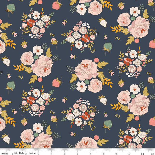 BloomBerry Main C14600 Midnight by Riley Blake Designs - Floral Flowers Strawberries - Quilting Cotton Fabric