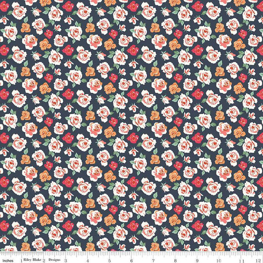 SALE BloomBerry Tiny Roses C14601 Midnight - Riley Blake Designs - Floral Flowers - Quilting Cotton Fabric