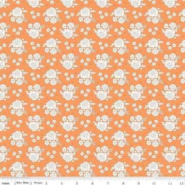 9" End of Bolt Piece - CLEARANCE BloomBerry Petite Flowers C14602 Tangerine - Riley Blake Designs - Floral - Quilting Cotton Fabric