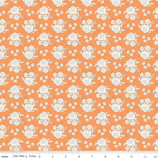 9" End of Bolt Piece - CLEARANCE BloomBerry Petite Flowers C14602 Tangerine - Riley Blake Designs - Floral - Quilting Cotton Fabric