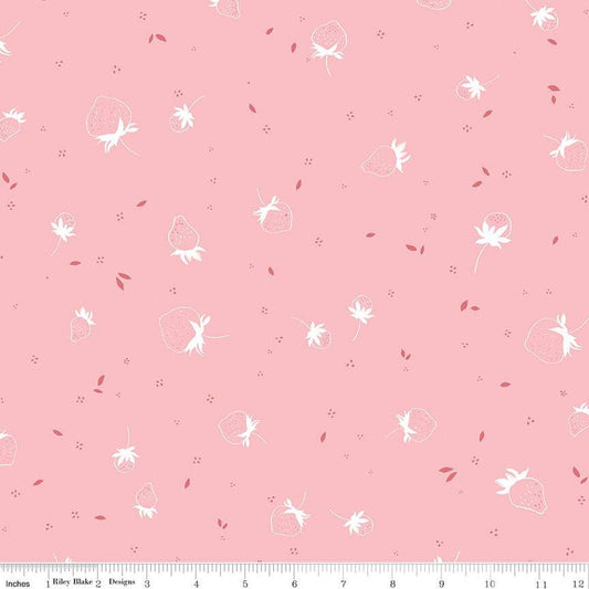 SALE BloomBerry Berry Sprouts C14603 Pink - Riley Blake Designs - Strawberries Pin Dots - Quilting Cotton Fabric