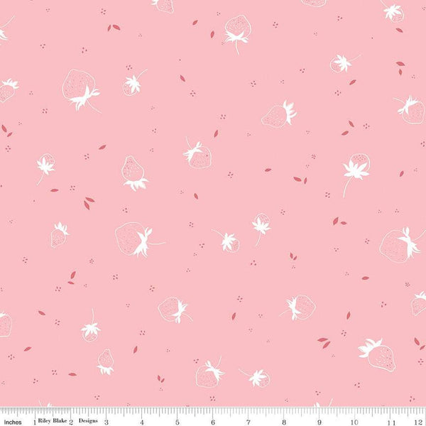 BloomBerry Berry Sprouts C14603 Pink by Riley Blake Designs - Strawberries Pin Dots - Quilting Cotton Fabric