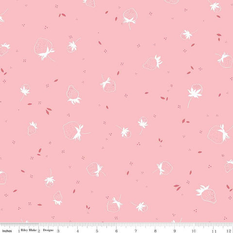 BloomBerry Berry Sprouts C14603 Pink by Riley Blake Designs - Strawberries Pin Dots - Quilting Cotton Fabric