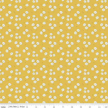 BloomBerry Flower Bed C14604 Yellow - Riley Blake Designs - Floral White Flowers - Quilting Cotton Fabric