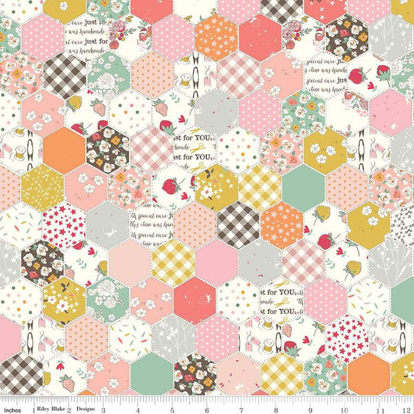 BloomBerry Cheater Print C14609 Multi by Riley Blake Designs - Hexagons Text - Quilting Cotton Fabric