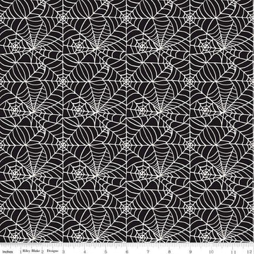 34" End of Bolt Piece - SALE Sophisticated Halloween Spiderweb C14622 Black - Riley Blake Designs - Spiderwebs - Quilting Cotton Fabric