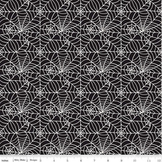 34" End of Bolt Piece - SALE Sophisticated Halloween Spiderweb C14622 Black - Riley Blake Designs - Spiderwebs - Quilting Cotton Fabric