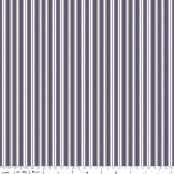 Sophisticated Halloween Ticking C14624 Heather - Riley Blake Designs - Purple/Cream Stripes Stripe Striped - Quilting Cotton Fabric